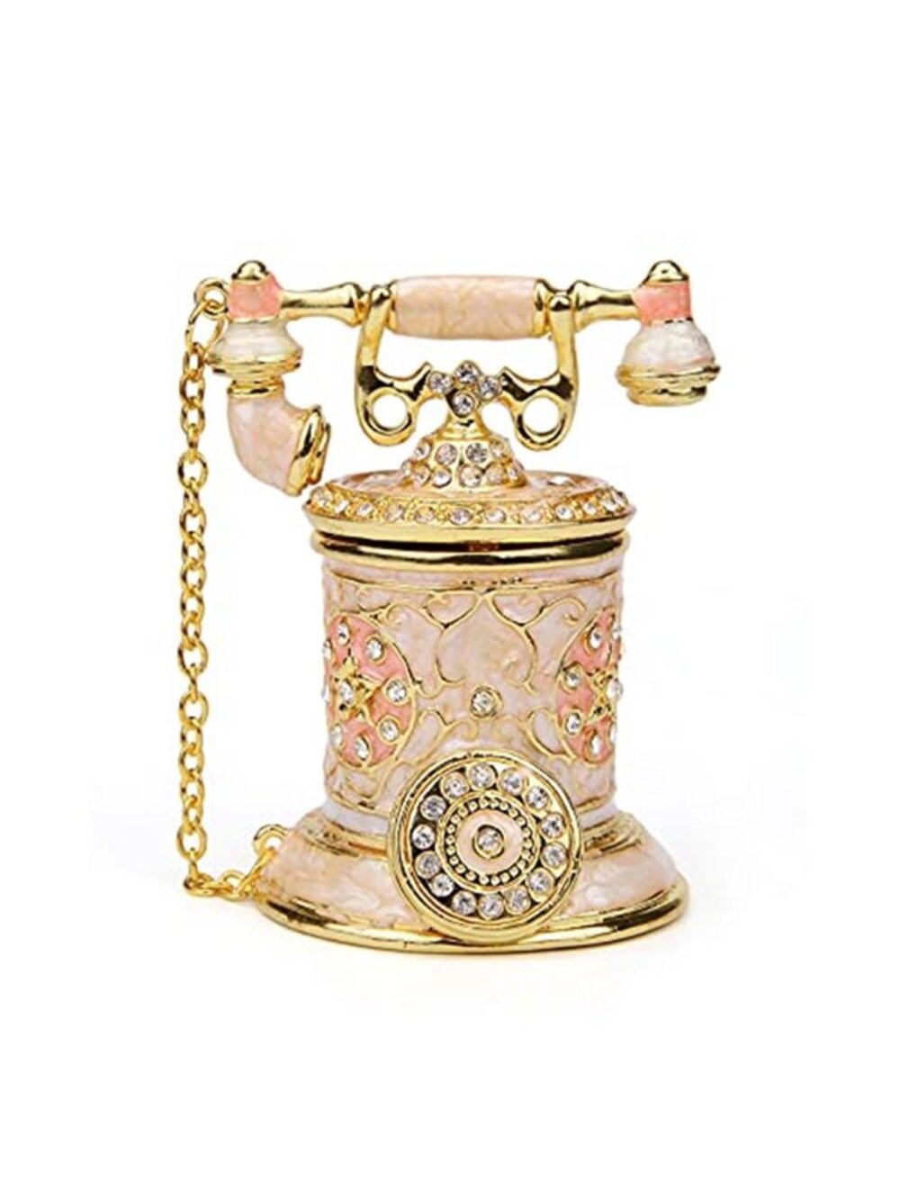 Vintage Telephone Trinket Box Hinged Enamel Hand Painted Jewelry Box Decorative